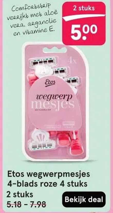 Etos wegwerpmesjes 4-blads roze 4 stuks 2 stuks