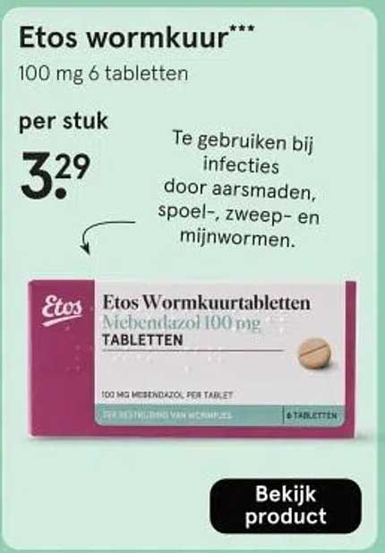Etos wormkuur*** 100 mg 6 tabletten