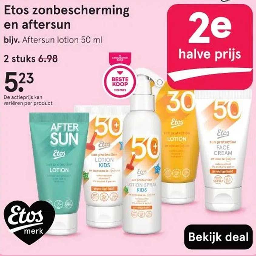Etos zonbescherming en aftersun, bijv. Aftersun lotion 50 ml