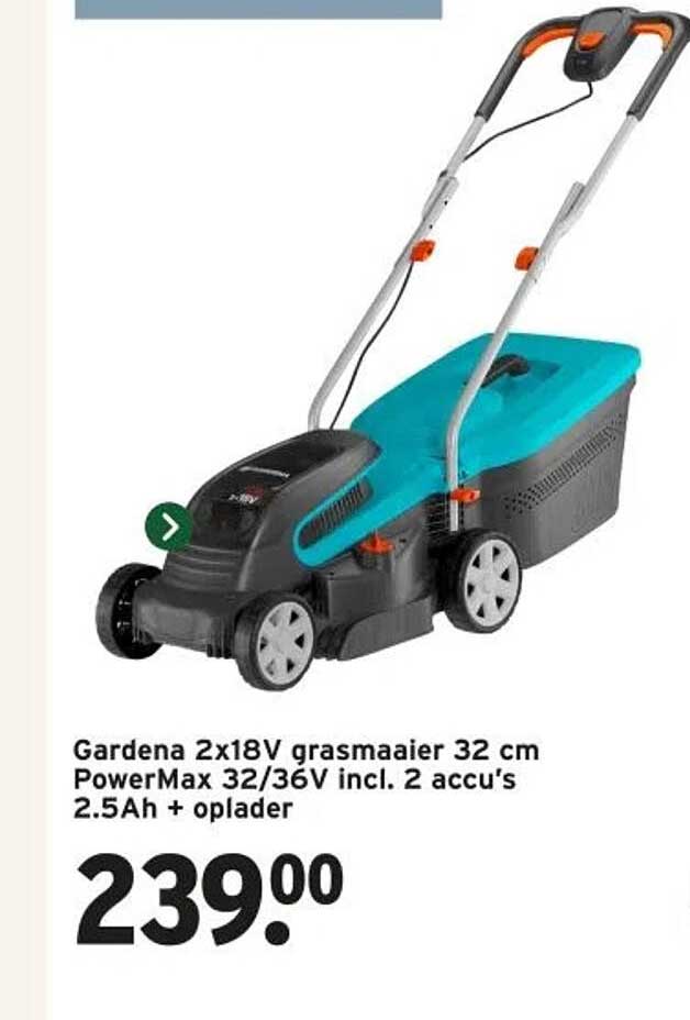 Gardena 2x18V grasmaaier 32 cm PowerMax 32/36V incl. 2 accu's 2.5Ah + oplader