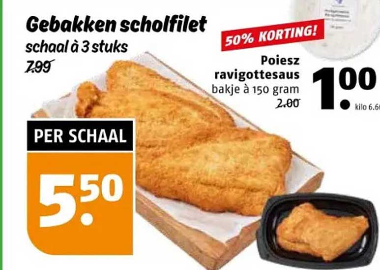 Gebakken scholfilet schaal à 3 stuks