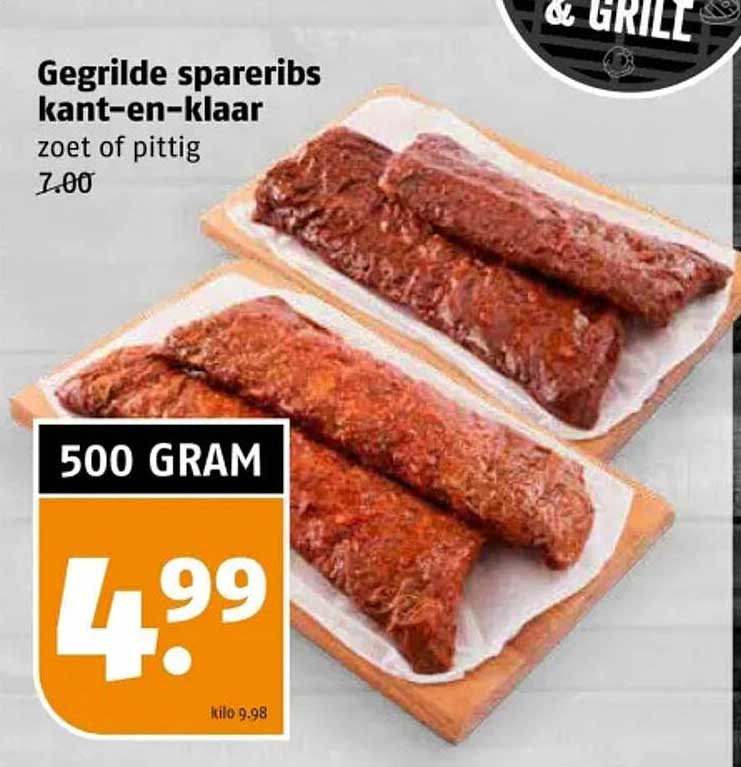 Gegrilde spareribs kant-en-klaar zoet of pittig