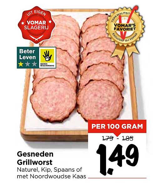 Gesneden Grillworst Naturel, Kip, Spaans of met Noordwoudse Kaas