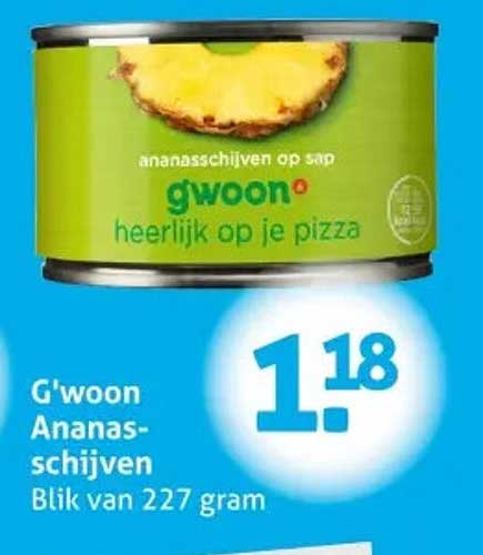 G'woon Ananasschijven Blik van 227 gram