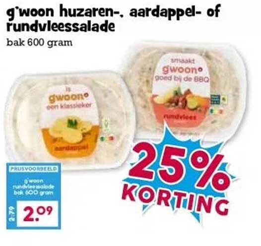 g'woon huzaren-, aardappel- of rundvlees salade bak 600 gram