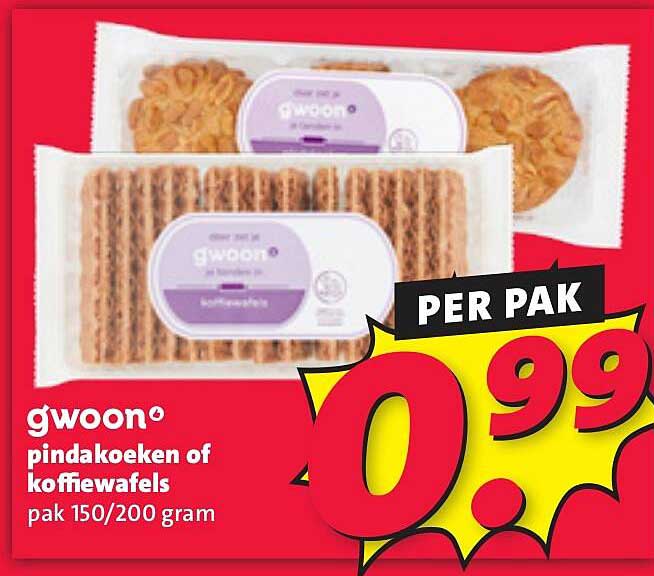 gwoon® pindakoeken of koffie wafels pak 150/200 gram