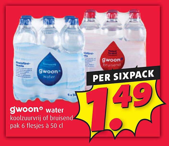 gwoon® water koolzuurvrij of bruisend pak 6 flesjes à 50 cl