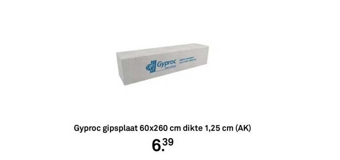 Gyproc gipsplaat 60x260 cm dikte 1,25 cm (AK)