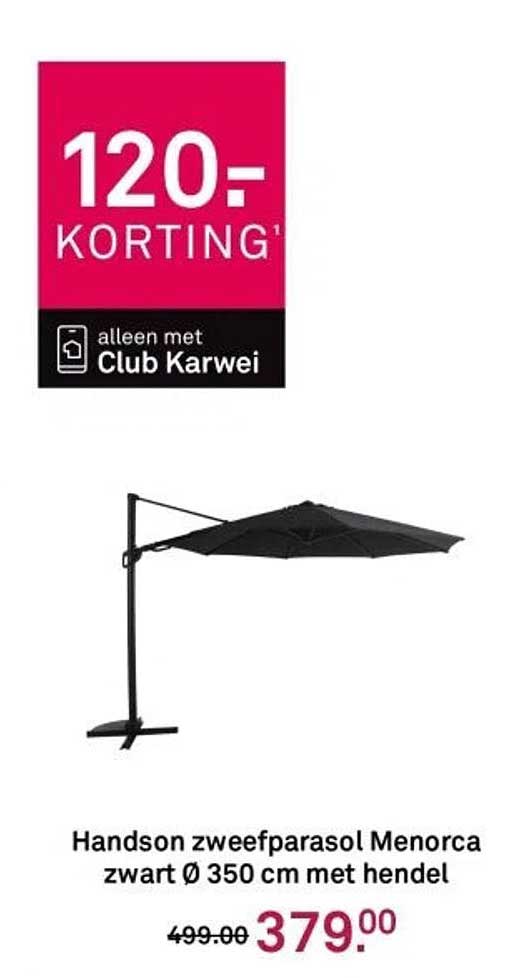 Handson zweefparasol Menorca zwart Ø 350 cm met hendel