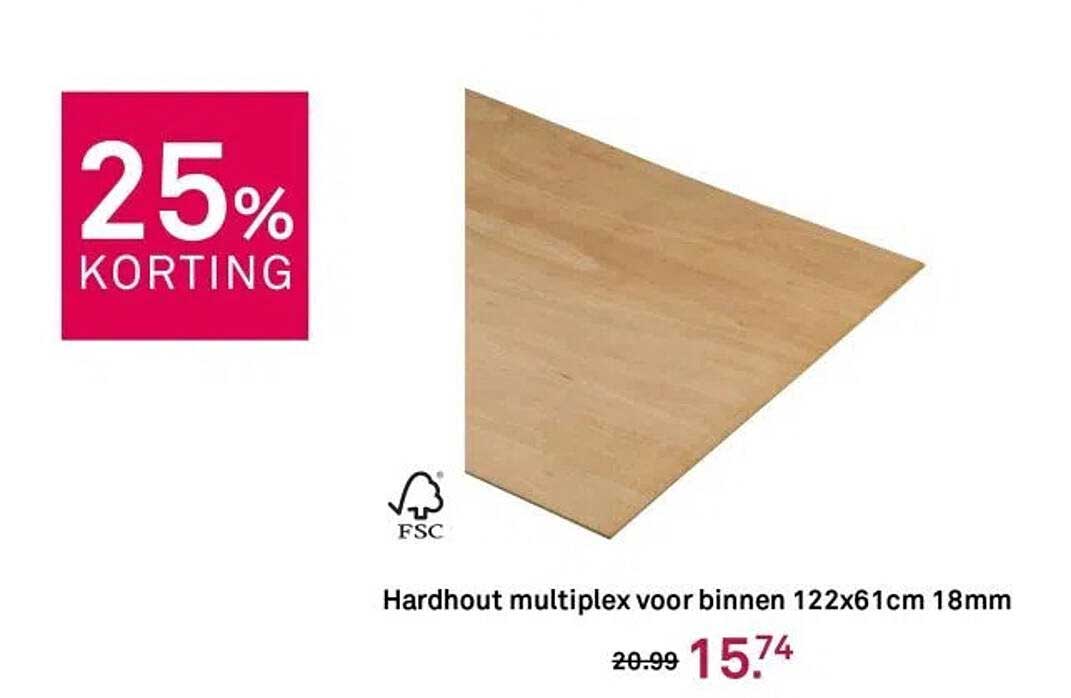 Hardhout multiplex voor binnen 122x61cm 18mm