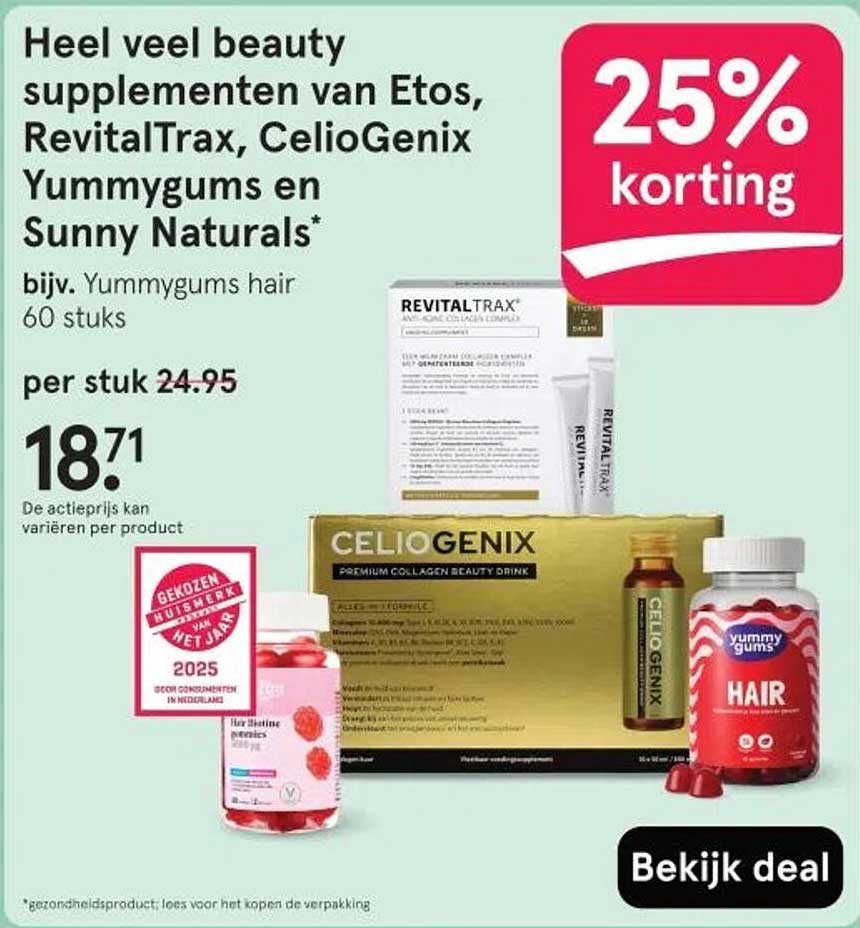 Heel veel beauty supplementen van Etos, RevitalTrax, CelioGenix Yummygums en Sunny Naturals*