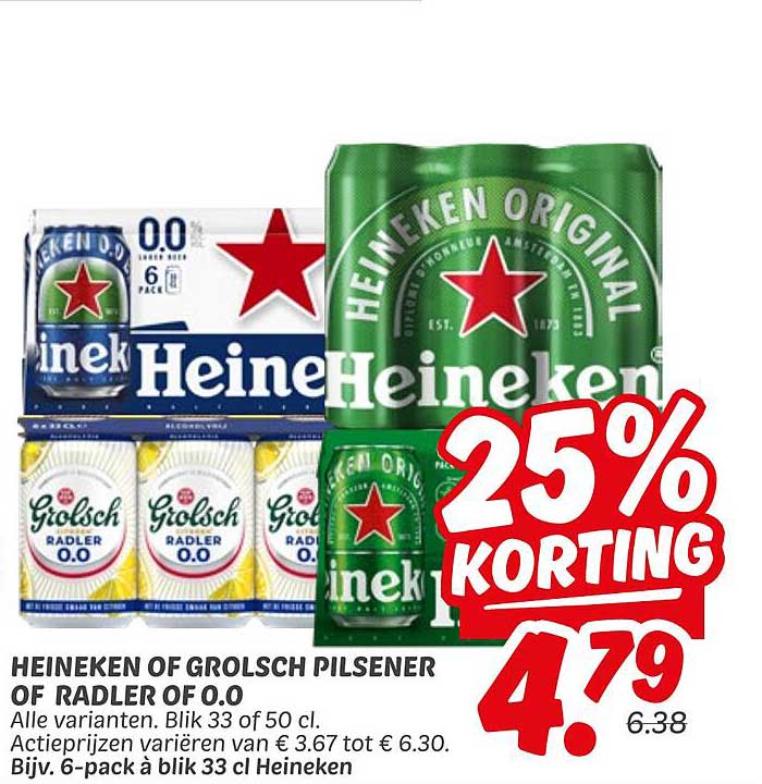 HEINEKEN OF GROLSCH PILSENER OF RADLER OF 0.0