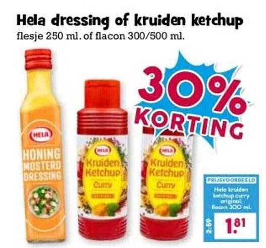 Hela dressing of kruiden ketchup 250 ml. met 30% korting