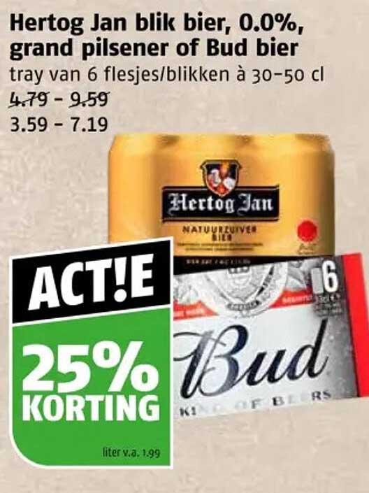 Hertog Jan blik bier, 0.0%, grand pilsener of Bud bier