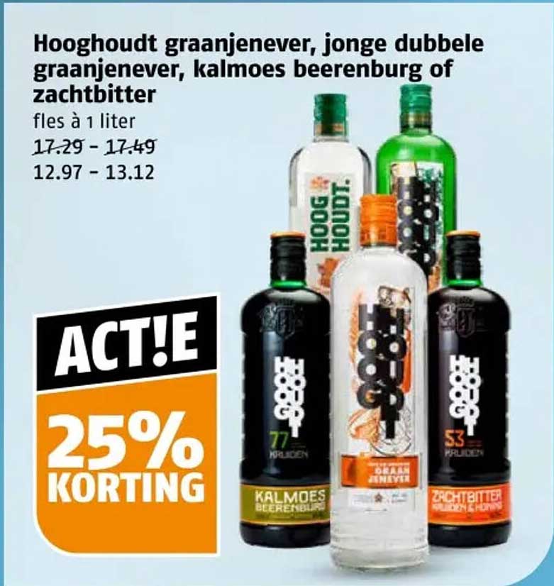 Hooghoudt graanjenever, jonge dubbele graanjenever, kalmoes beerenburg of zachtbitter