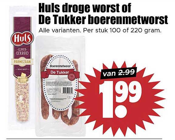 Huls droge worst of De Tukker boerenmetworst