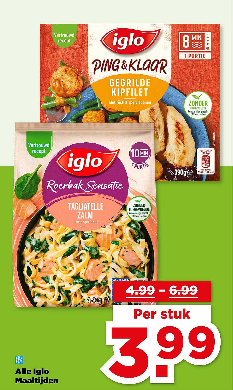 Iglo Ping & Klaar Gegrilde Kipfilet en Roerbak Sensatie Tagliatelle Zalm