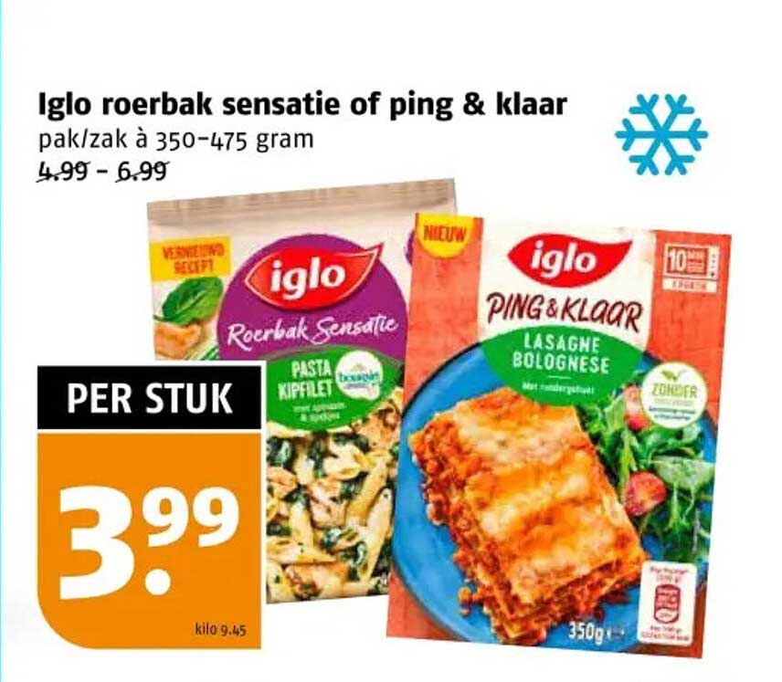 Iglo roerbak sensatie of ping & klaar pak/zack à 350-475 gram