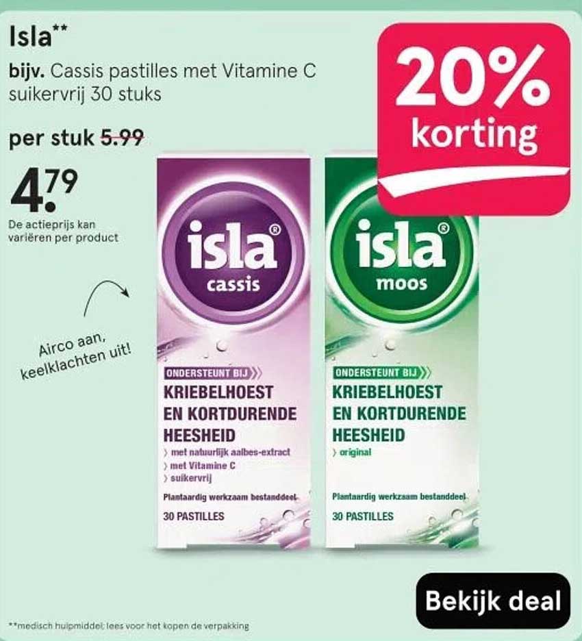 Isla** bijv. Cassis pastilles met Vitamine C suikervrij 30 stuks