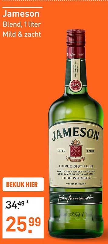 Jameson Blend, 1 liter Mild & zacht