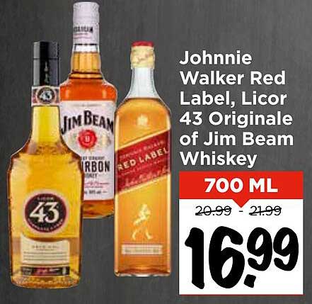 Johnnie Walker Red Label, Licor 43 Originale of Jim Beam Whiskey