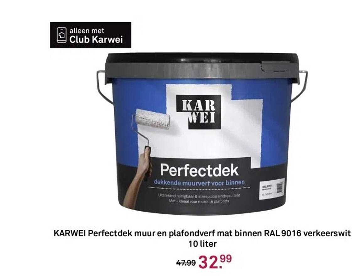 KARWEI Perfectdek muur en plafondverf mat binnen RAL 9016 verkeerswit 10 liter