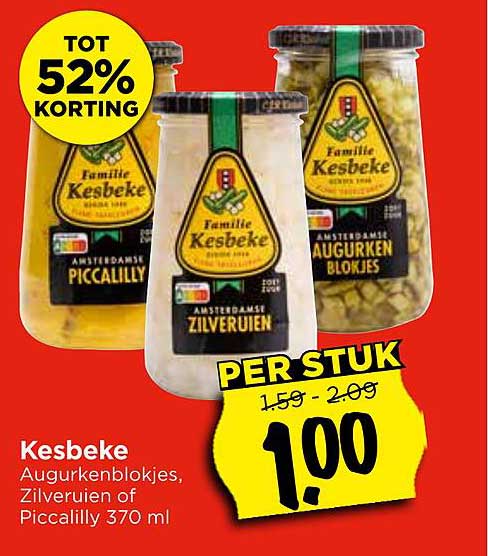 Kesbeke Augurkenblokjes, Zilveruien of Piccalilly 370 ml