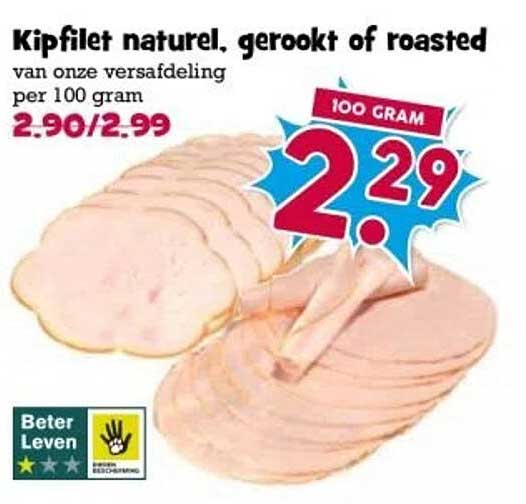 Kipfilet natuur, gerookt of roasted