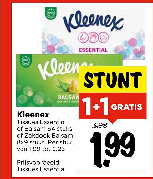 Kleenex Tissues Essential of Balsam 64 stuks of Zakdoek Balsam 8x9 stuks