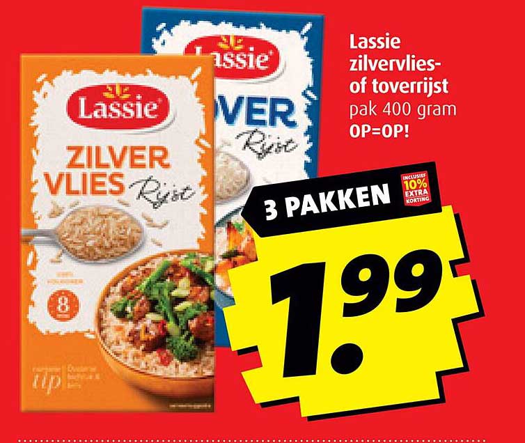 Lassie zilvervlies- of toverrijst pak 400 gram OP=OP!