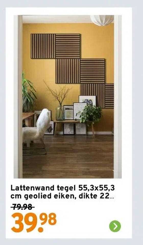 Lattenwand tegel 55,3x55,3 cm geolied eiken, dikte 22 mm