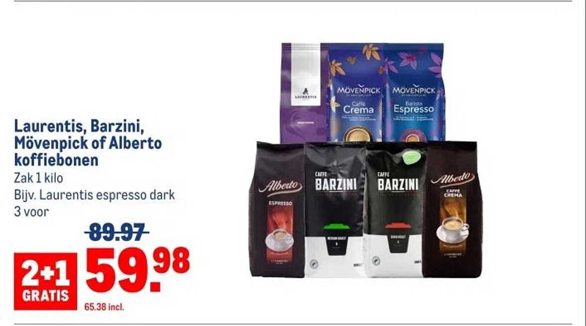 Laurentis, Barzini, Mövenpick of Alberto koffiebonen