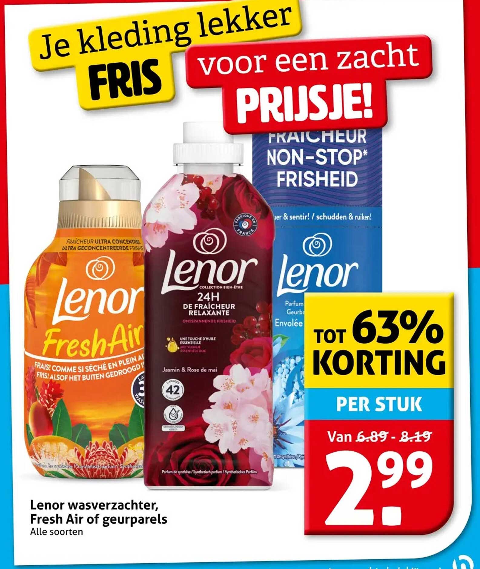 Lenor wasverzachter, Fresh Air of geurparels - Alle soorten