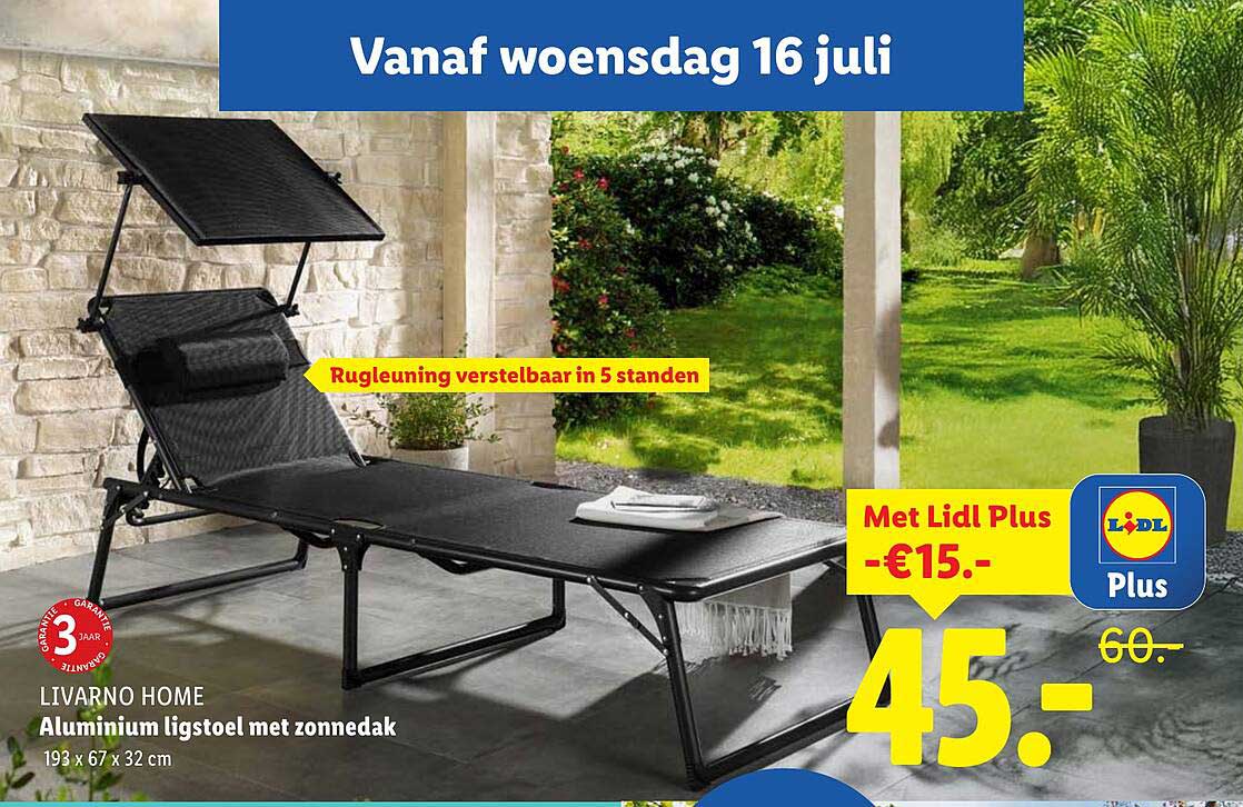 LIVARNO HOME Aluminium ligstoel met zonnedak