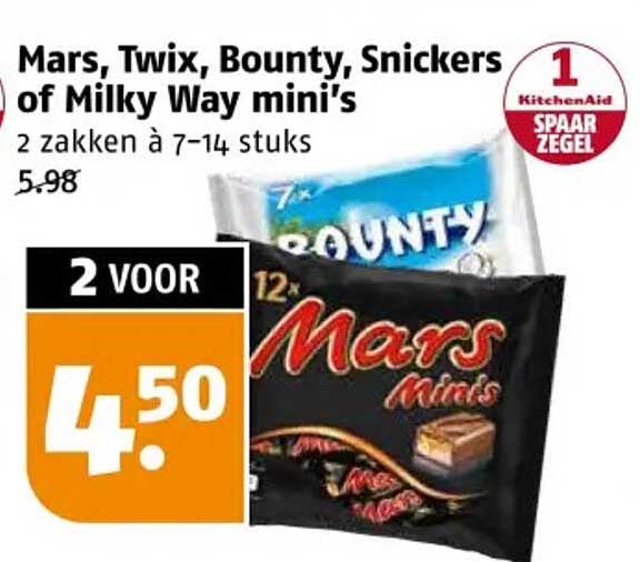 Mars, Twix, Bounty, Snickers of Milky Way mini's