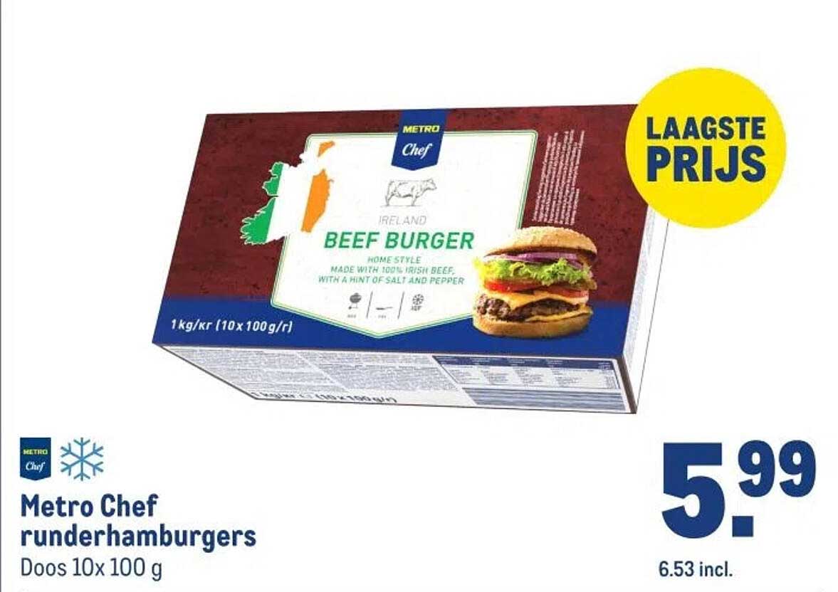 Metro Chef runderhamburgers Doos 10x 100 g