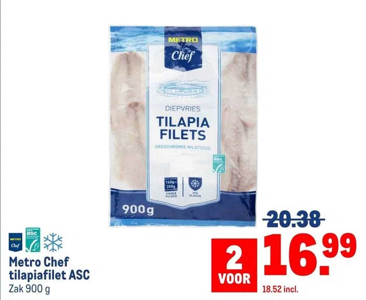Metro Chef tilapiafilet ASC Zak 900 g