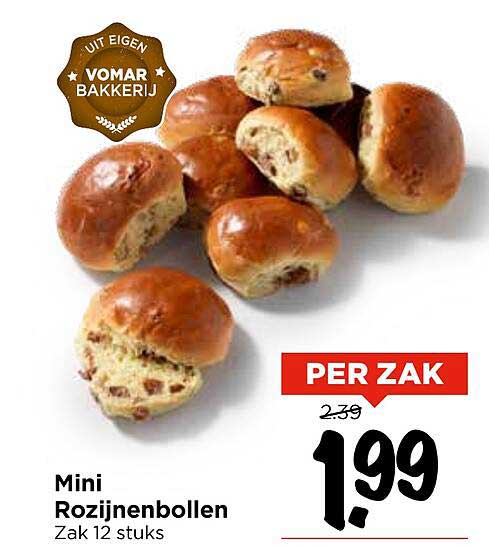 Mini Rozijnenbollen Zak 12 stuks