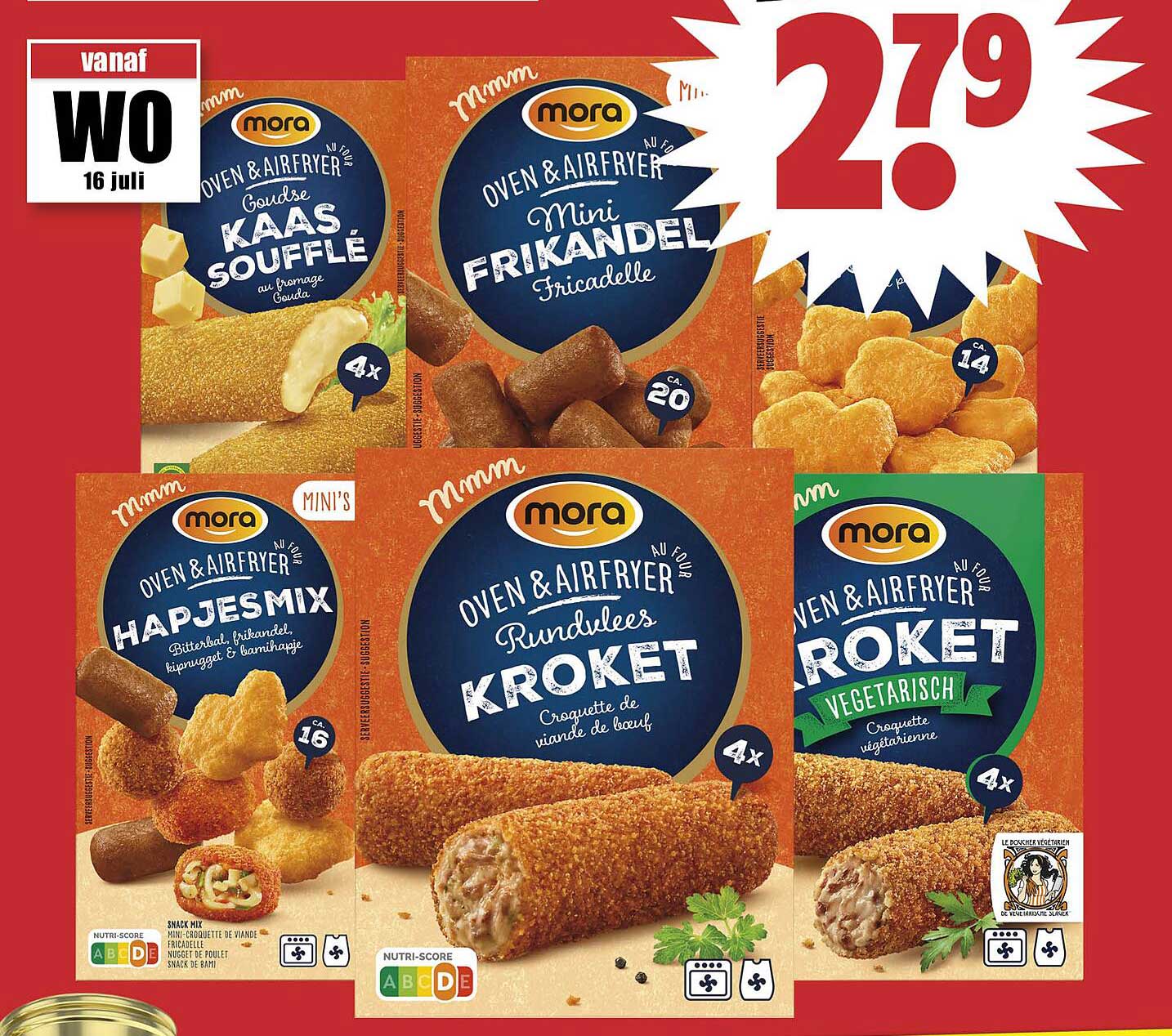 MORA verschillende snacks vanaf 16 juli voor €2,79
