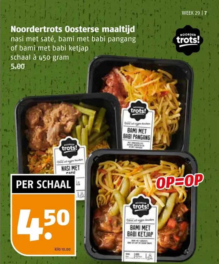 Noordertrots Oosterse maaltijd nasi met saté, bami met babi pangang of bami met babi ketjap schaal à 450 gram