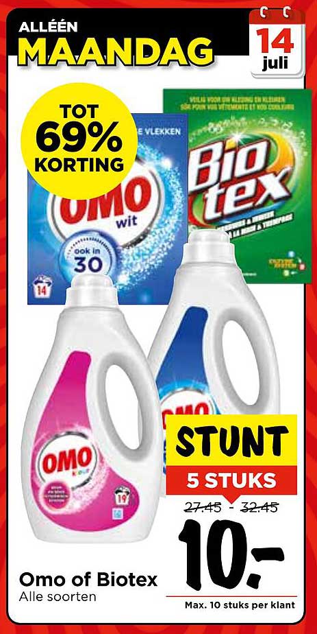 Omo of Biotex 5 stuks voor €10,-