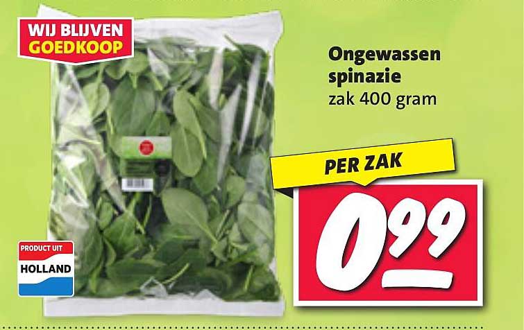 Ongewassen spinazie zak 400 gram