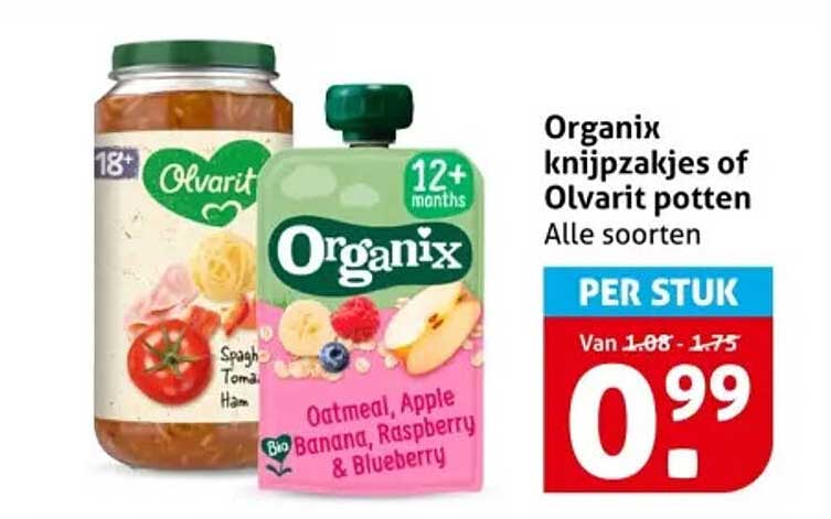 Organix knijpzakjes of Olvarit potten - Alle soorten