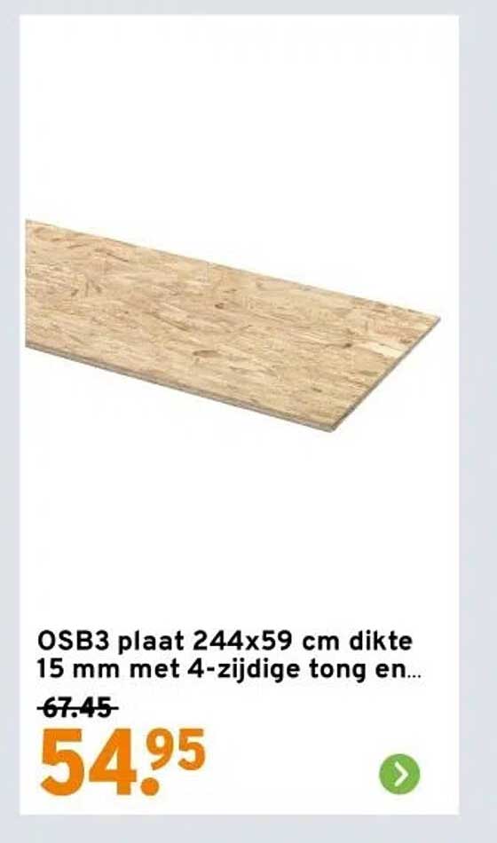 OSB3 plaat 244x59 cm dikte 15 mm met 4-zijdige tong en …