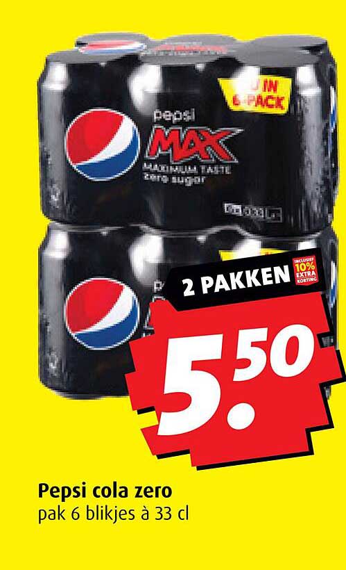 Pepsi cola zero pak 6 blikjes à 33 cl