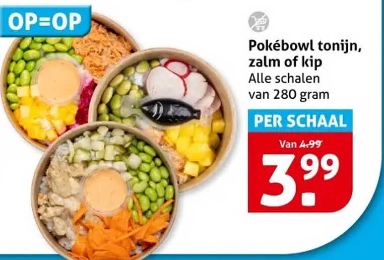 Pokébowl tonijn, zalm of kip