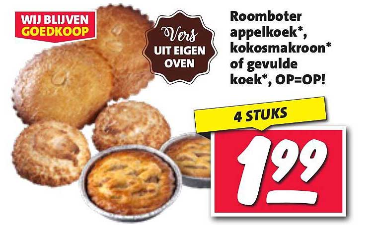 Roomboter appelkoek*, kokosmakroon* of gevulde koek*, OP=OP!