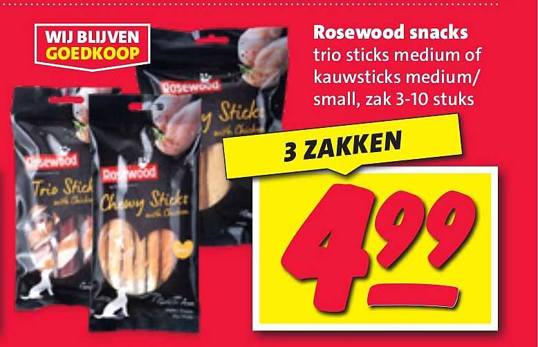 Rosewood snacks trio sticks medium of kauwsticks medium/small, zak 3-10 stuks