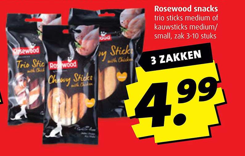 Rosewood snacks trio sticks medium of kauwsticks medium/small, zak 3-10 stuks