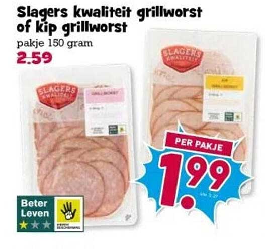 Slagers kwaliteit grillworst of kip grillworst